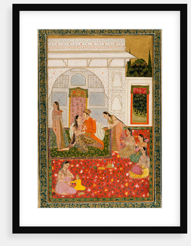 A couple with female attendants and musicians by Unknown