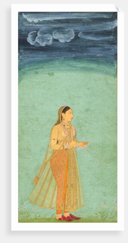 A lady holding a flower by Unknown