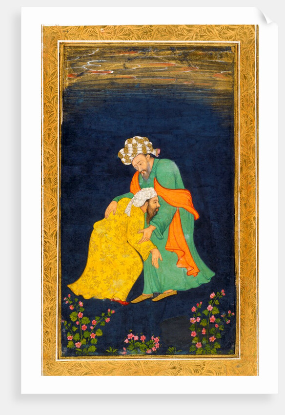 A mullah bowing down to a man in Iranian dress by Unknown