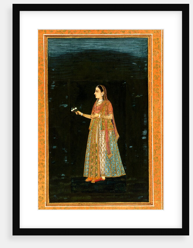 A lady holding a bunch of flowers by Unknown