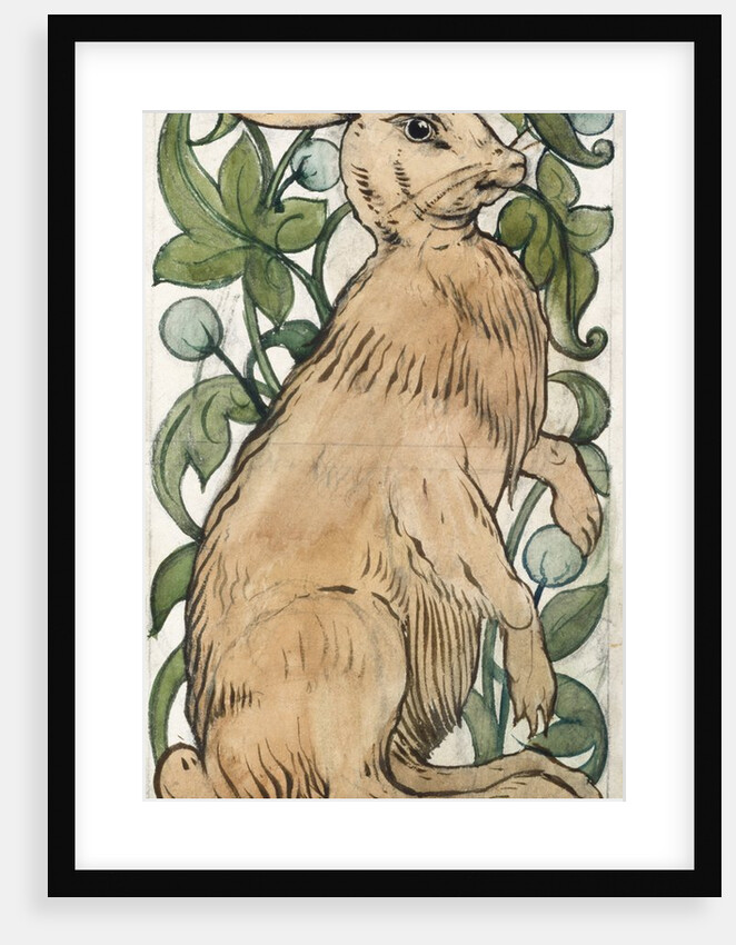 Seated hare and fruiting foliage by William Frend De Morgan