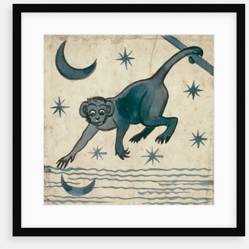 Monkey looking at reflected moon by William Frend De Morgan