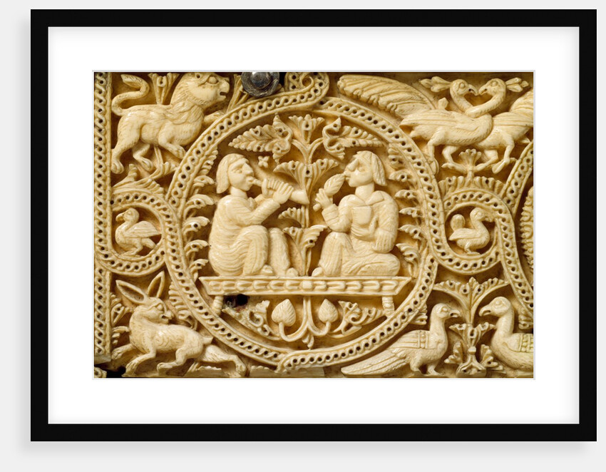Casket carved with views of musicians & drinkers, detail by Anonymous