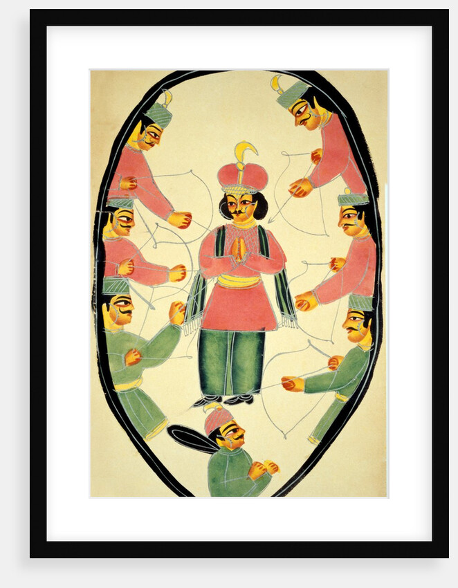 Archers shooting at a standing Hero. Kalighat, India, 19th century by Unknown