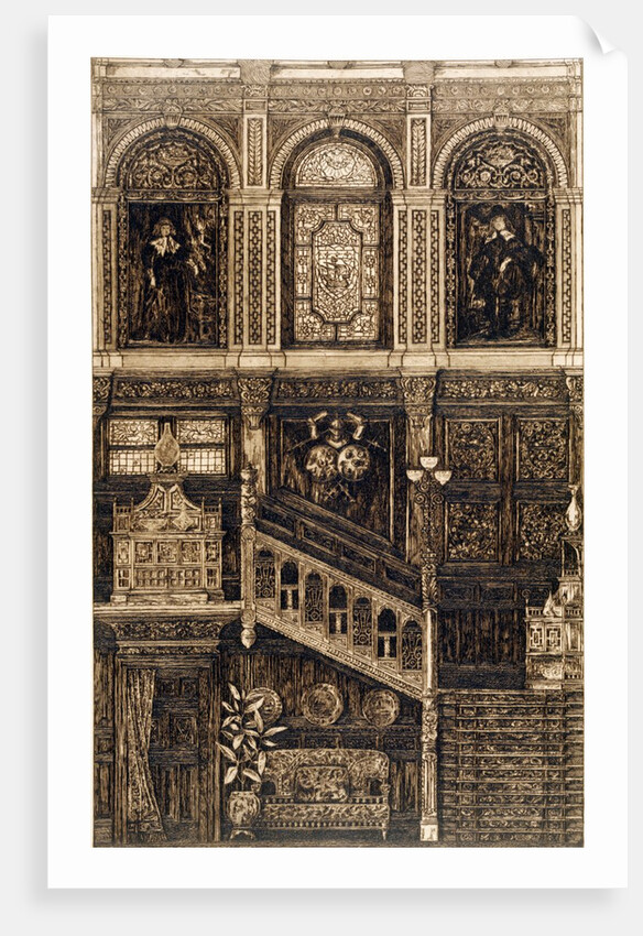 Panelled interior with staircase by Anonymous