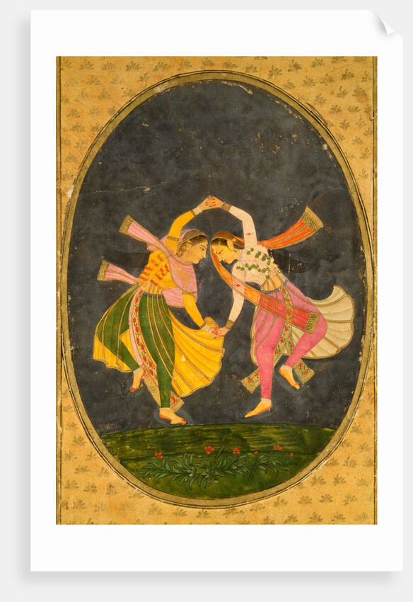 A pair of girls joining hands and performing a Kathak Dance. India, late 17th century by Unknown