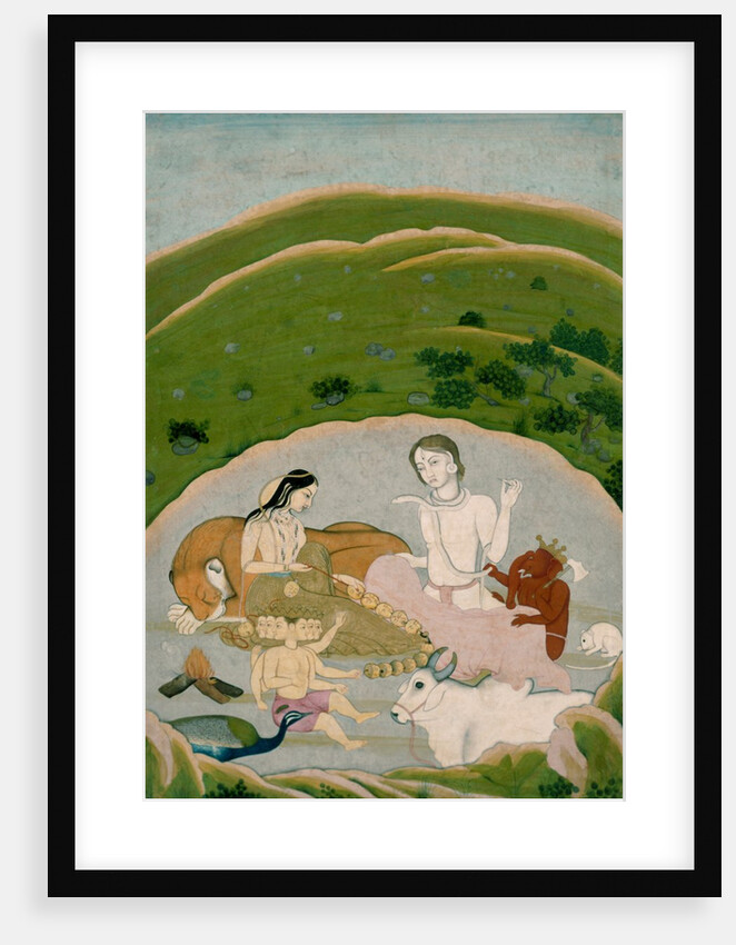 Shiva and Parvati with their children on Mount Kailasa. Gulerc, India, mid-18th century by Unknown