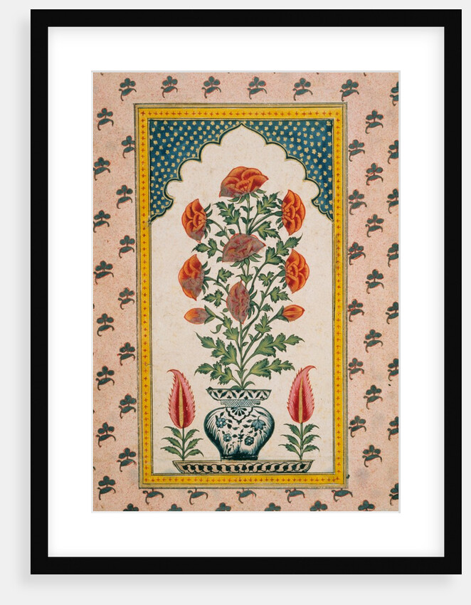 Marigolds in a Blue and White Vase within a Niche. India, 18th century by Unknown