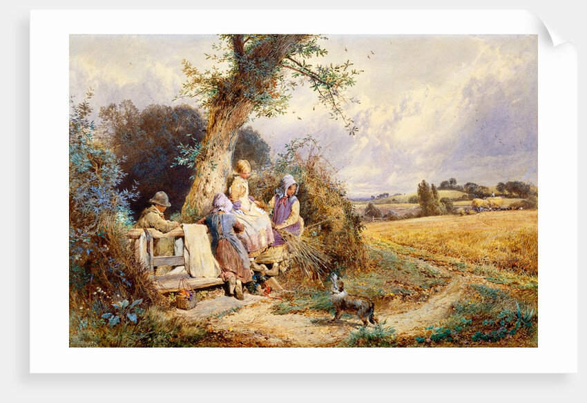 Young Gleaners Resting by a Stile by Miles Birket Foster