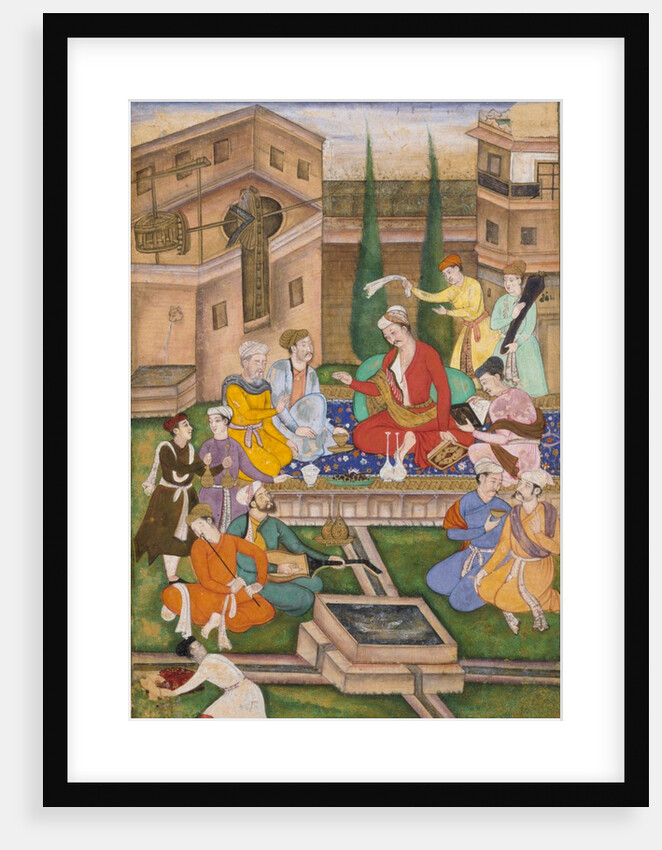 Akbar seated in a courtyard being entertained by Unknown