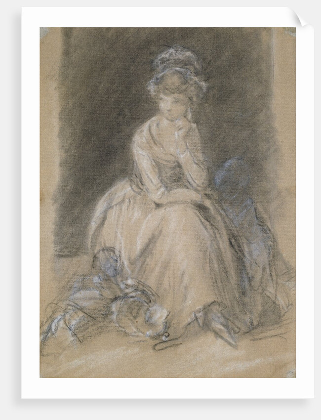 A seated lady, a boy leaning against her knees, another child on the floor at her feet by Thomas Gainsborough