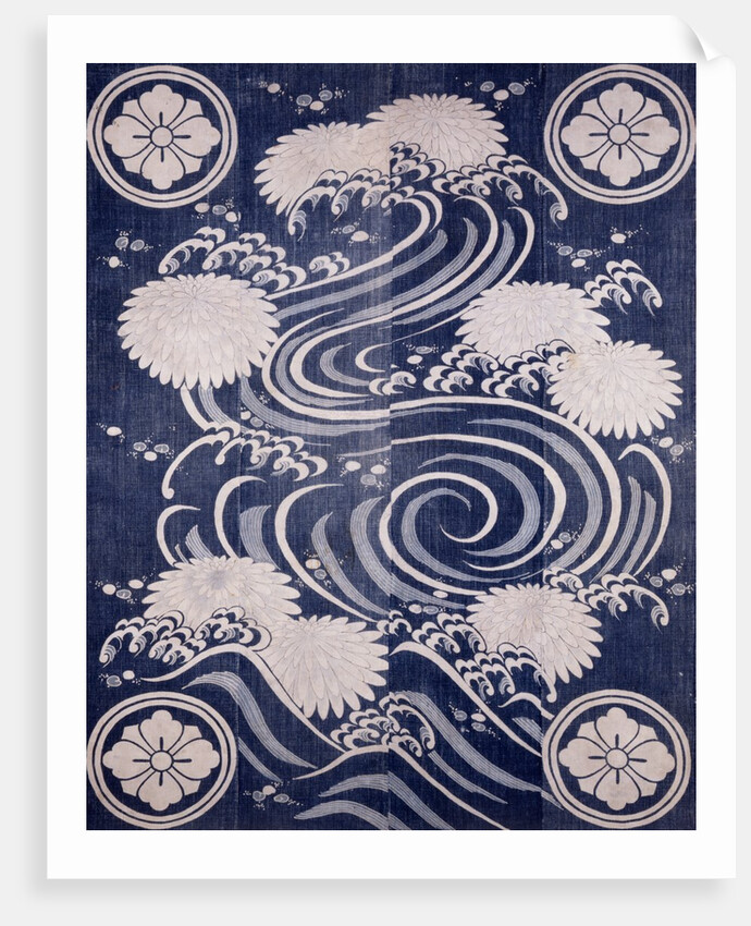 Futon cover with chrysanthemums and waves by Anonymous