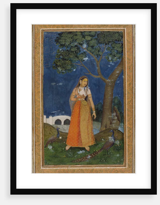 A lady with peacocks at night. India, 17th century by Unknown