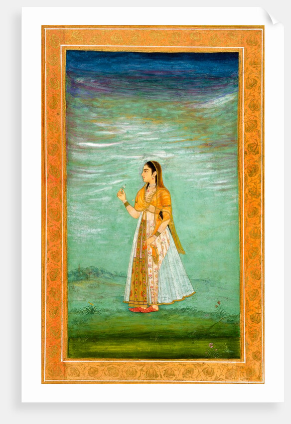 A lady holding a flower by Unknown