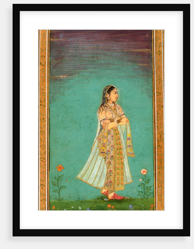 A lady walking through flowers by Unknown