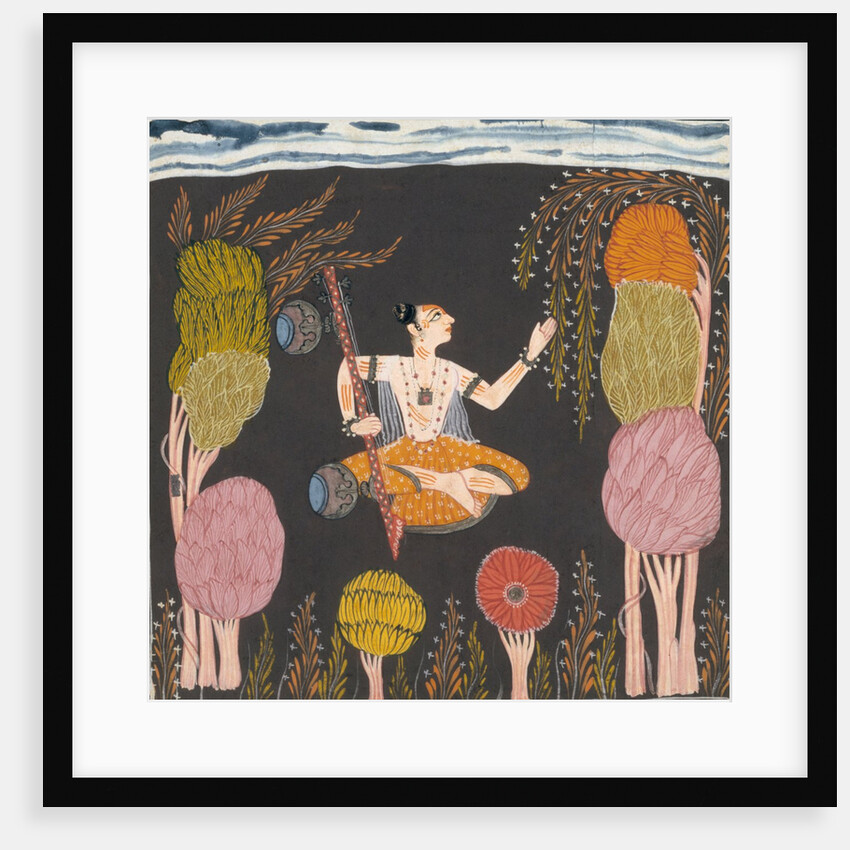Goda Raga seated holding a vina in a grove by Unknown