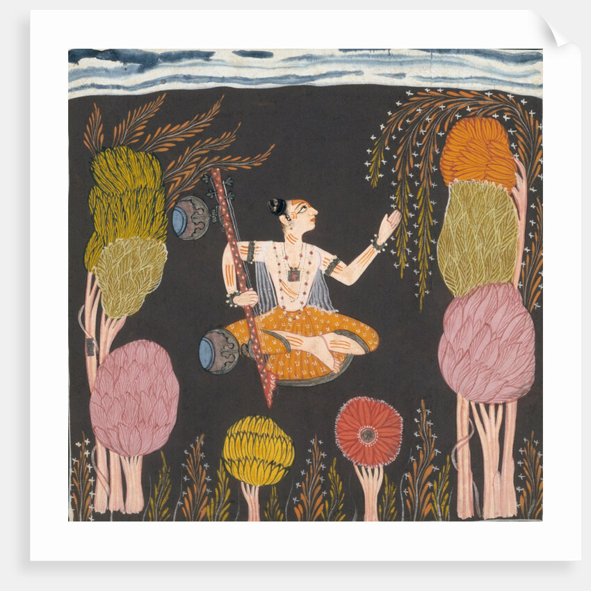 Goda Raga seated holding a vina in a grove by Unknown