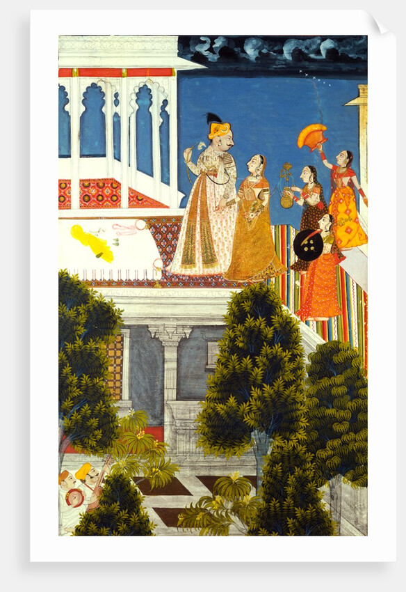 Raja Jagat Singh II walking with ladies on the Palace roof at Udaipur. India, mid-18th century by Unknown
