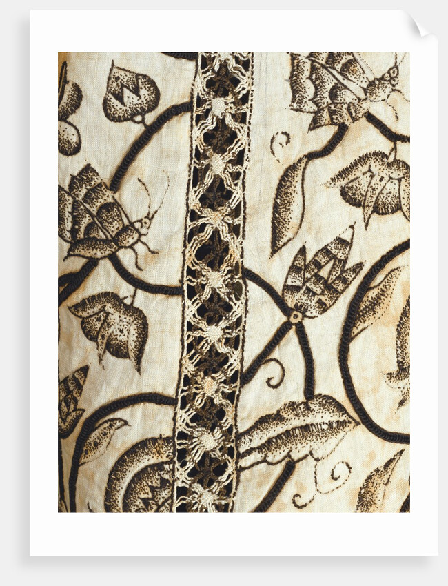 Lady's Jacket, detail. Linen embroidered with silk. England, early 17th century by Anonymous