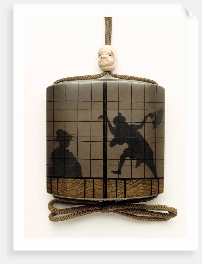 Inro depicting performing figures seen through a shoji by Unknown