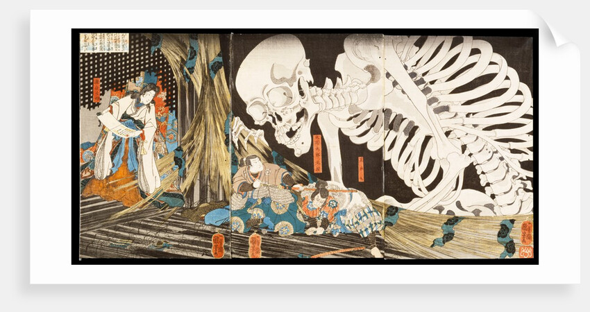 The Witch Takiyashi calling up a monstrous skeleton-spectre to frighten Mitsukuni by Utagawa Kuniyoshi