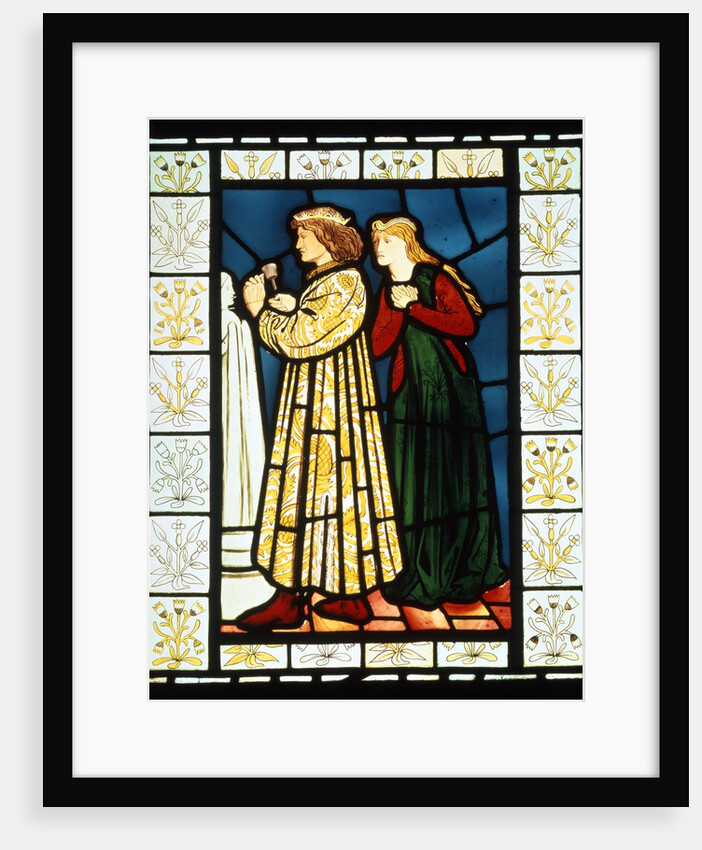 Stained glass panel depicting a scene from King Rene's honeymoon by Edward Coley Burne Jones