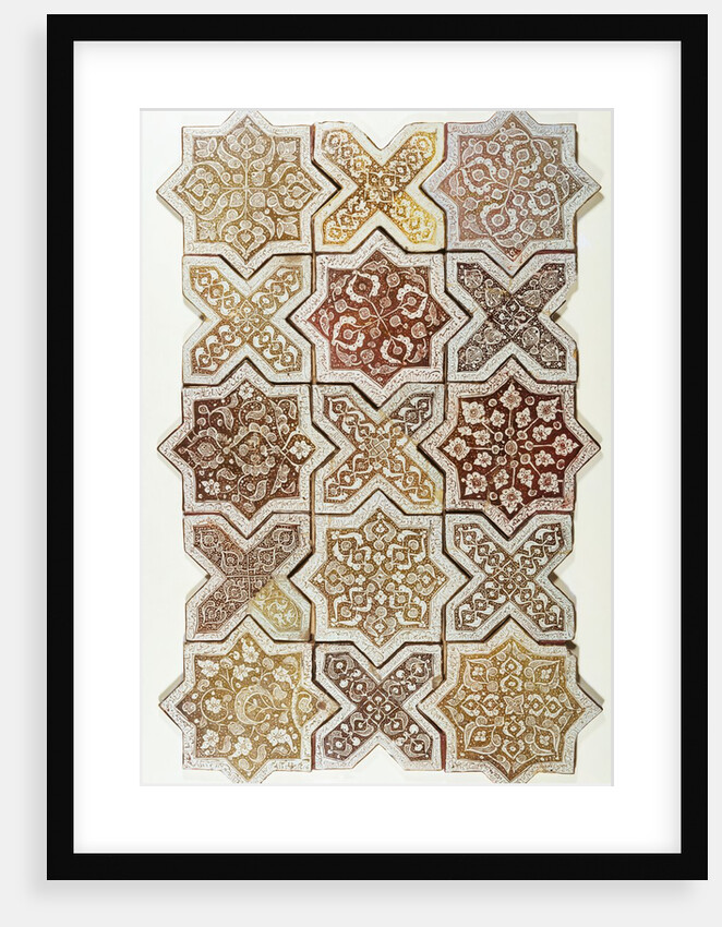 Panel of fifteen star and cross tiles, attributable to Ali ibn Muhammad ibn Abi Tahir. Kashan (probably), Iran, 1262 by Ali ibn Muhammad ibn Abi Tahir
