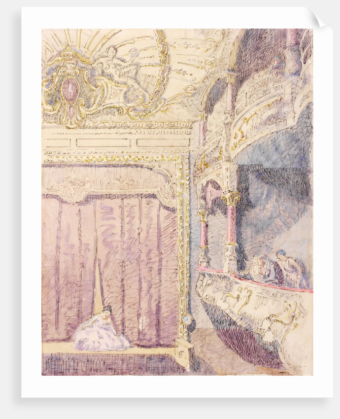 Interior, showing a box and the stage, of The Old Grand Theatre by Walter Bayes