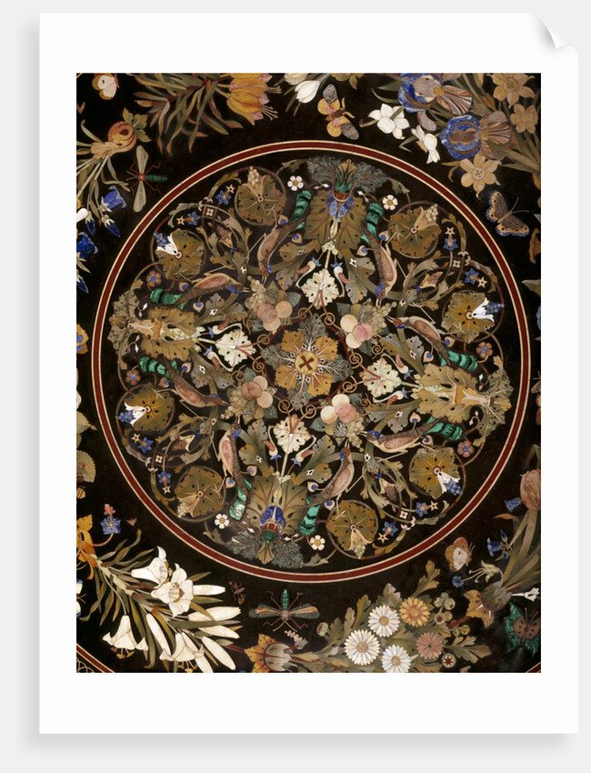 Detail of top table with floral design inlay by J. Randall