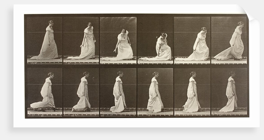 Woman picking up the hem of her dress by Eadweard Muybridge