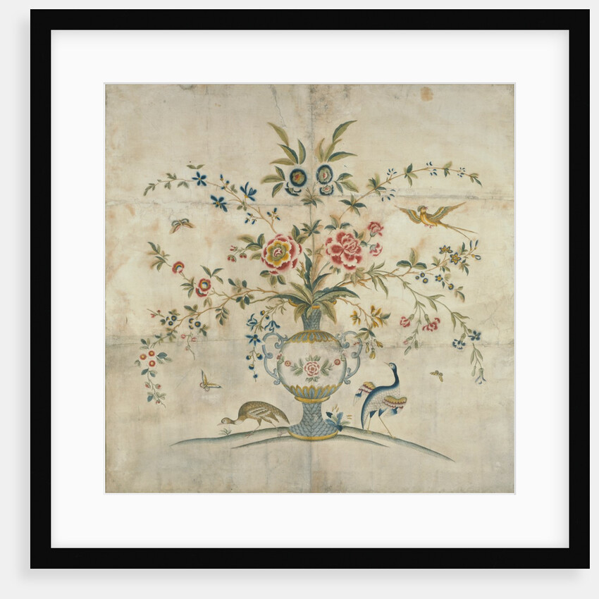 Wallpaper in a chinoiserie style with flowers, birds and butterflies by Anonymous