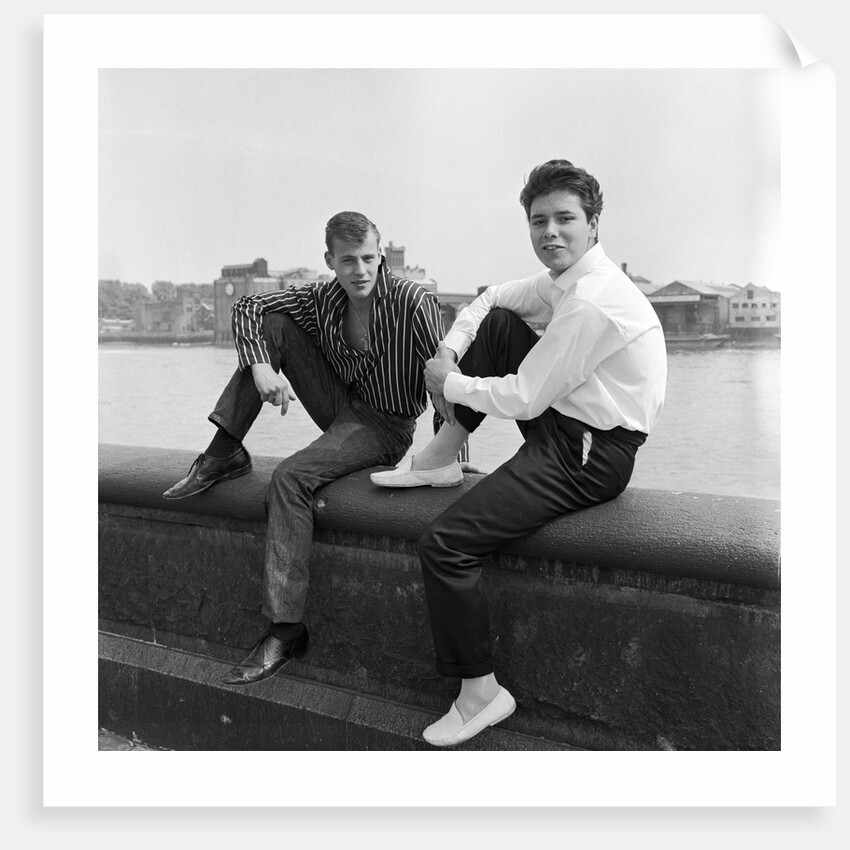 Cliff Richard with unknown man by the Thames at Chelsea by Harry Hammond