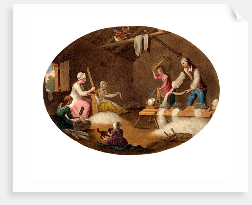 Mill workers in a scutch mill by William Hincks
