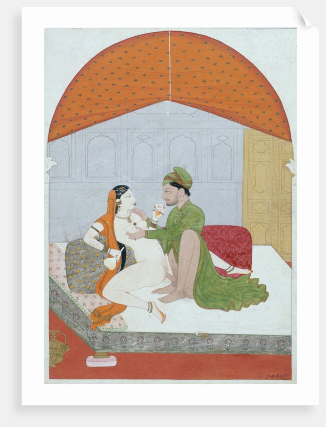 Prince and his mistress in a sexual position. Guler, Punjab Hills, India, early 19th century by Unknown