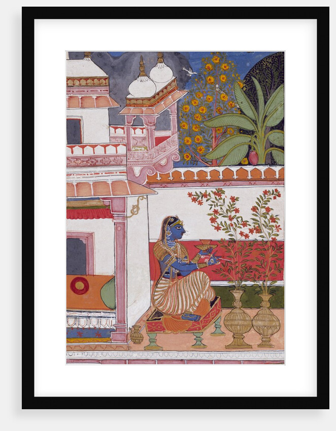 A lady picking flowers from a pot by Unknown