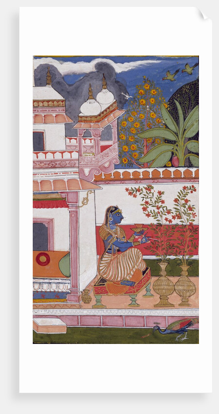 A lady picking flowers from a pot by Unknown