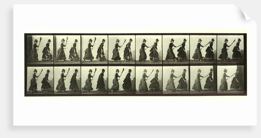 Women chasing another woman with a broom by Eadweard Muybridge