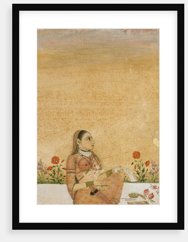 Hindu Lady seated on flower edged terrace by Unknown