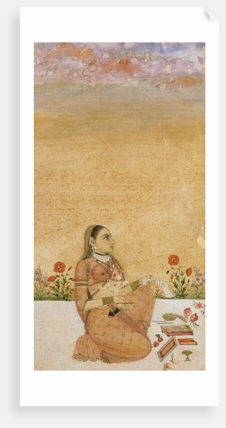 Hindu Lady seated on flower edged terrace by Unknown