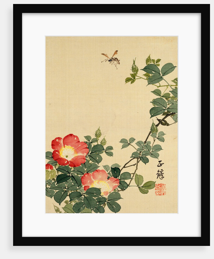 Wasp, Red Flower and Foliage by Seiho