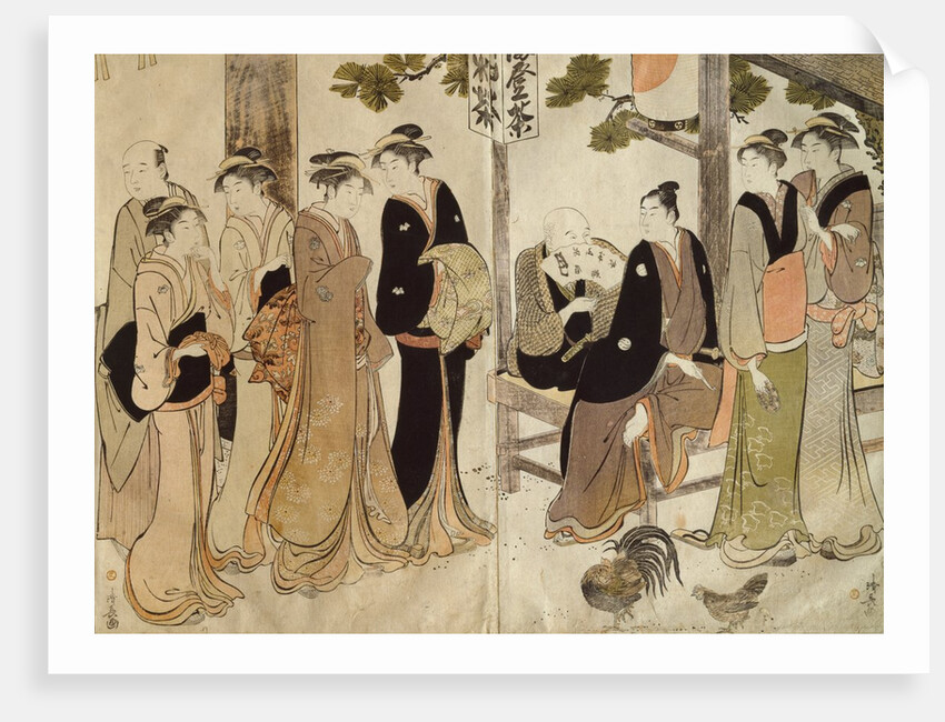 An arranged introduction at a Shrine by Torii Kiyonaga