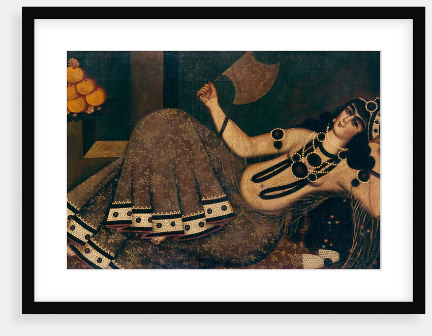 Lady reclining and holding a fan. Iran, Qajar dynasty, 19th century by Unknown