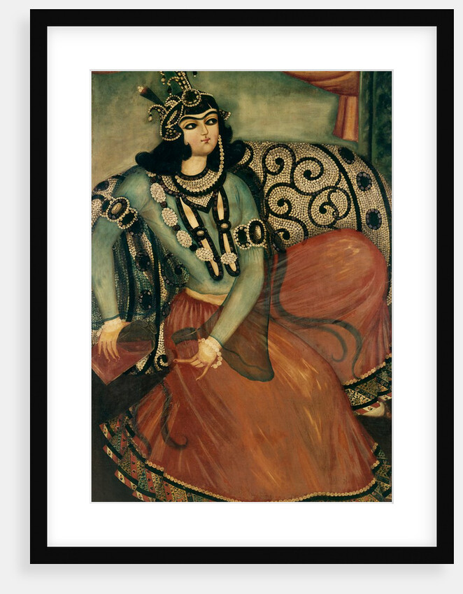 Lady resting against a cushion. Iran, Qajar dynasty, 19th century by Unknown