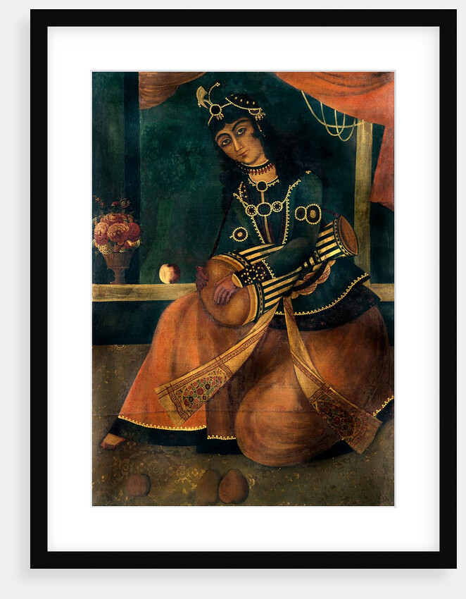 Lady seated playing a drum. Iran, Qajar dynasty, early 19th century by Unknown