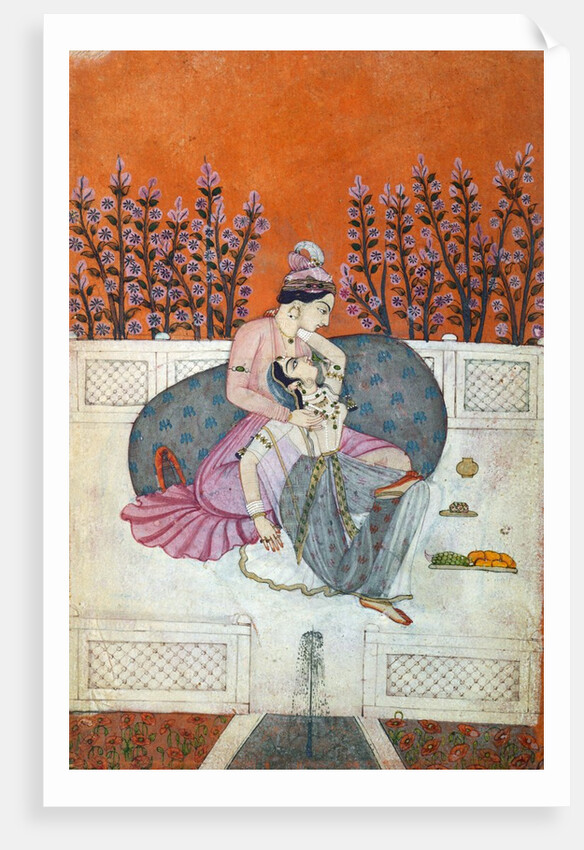 Lovers on a terrace. Guler, India, early 19th century by Unknown