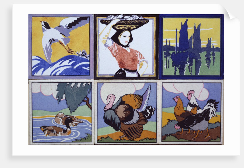 A group of six tiles by The Poole Pottery