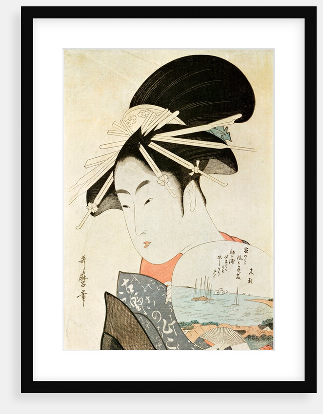 Courtesan with a fan by Kitagawa Utamaro