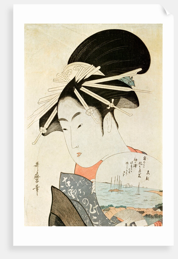 Courtesan with a fan by Kitagawa Utamaro