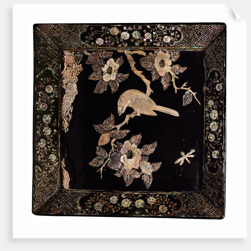Square tray with Bird on a Flowering Branch. China, 16th century by Unknown