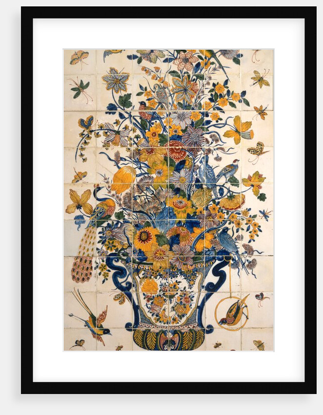 Tile panel with flowers and birds. Delft, Netherlands, 18th century by Anonymous